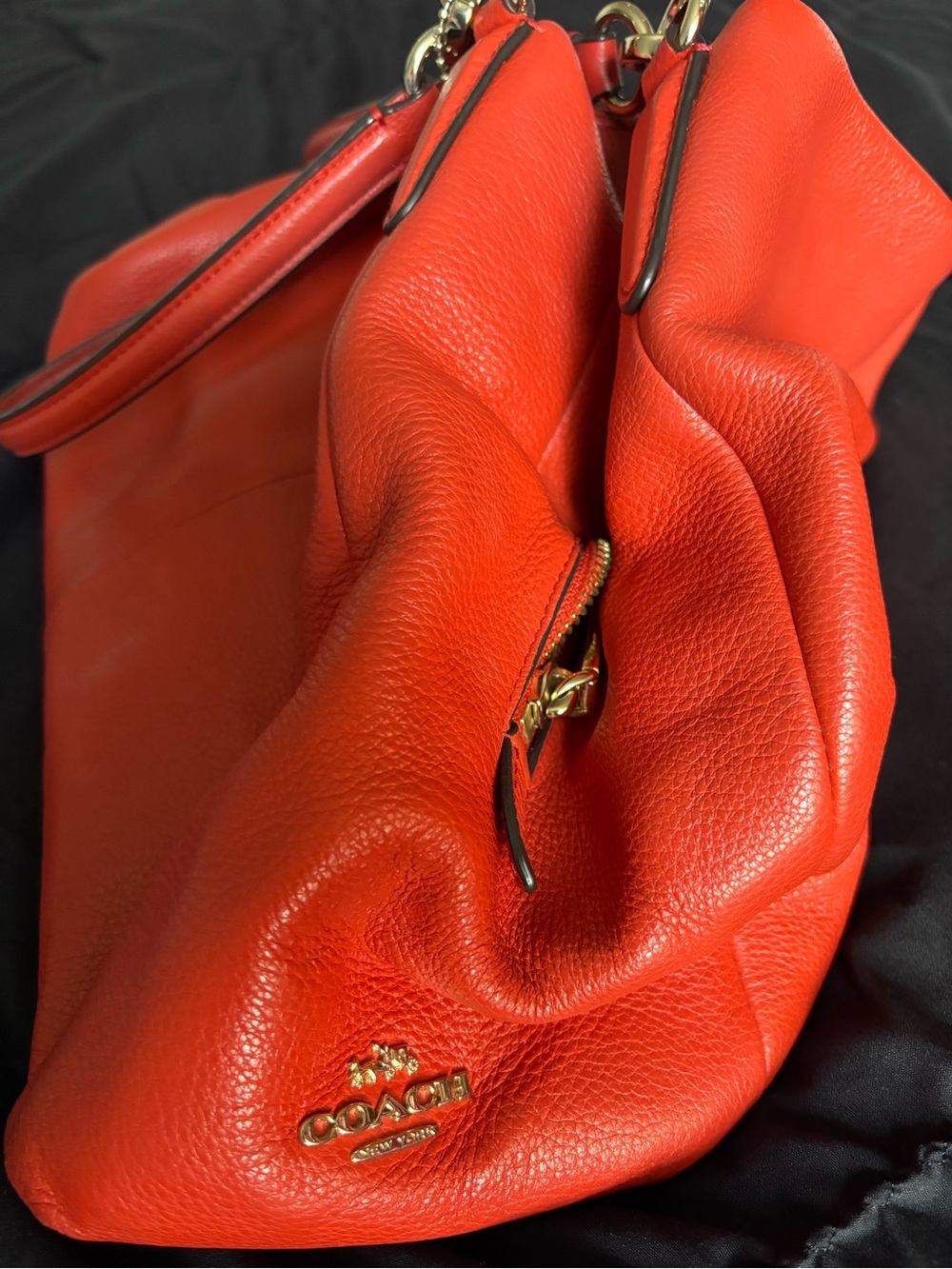 Coach Bright Red Pebbled Leather Shoulder Bag with Gold Hardware